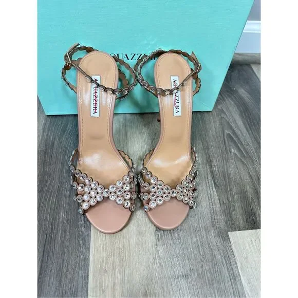 Aquazzura Tequila Crystal-Embellished Leather Sandals in Powder Pink EU40 $1525 - Picture 7 of 15
